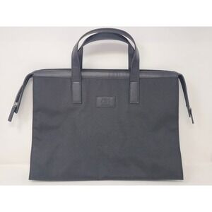 Giorgio Armani Black Canvas Leather Trim Zip Top Tote Bag